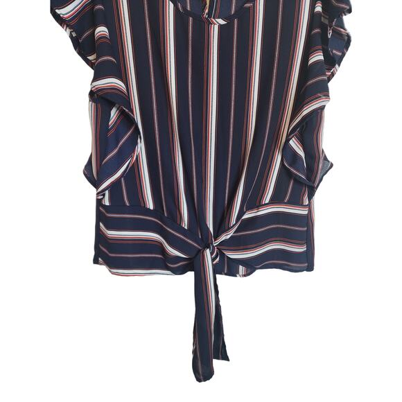 Monteau Red/White/Blue Tie Front Blouse, Medium - Picture 3 of 6